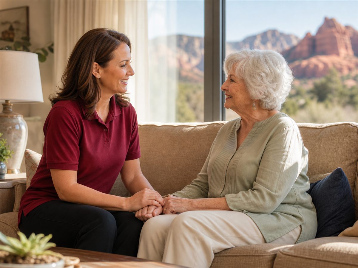 A caring professional providing in-home support to an older adult