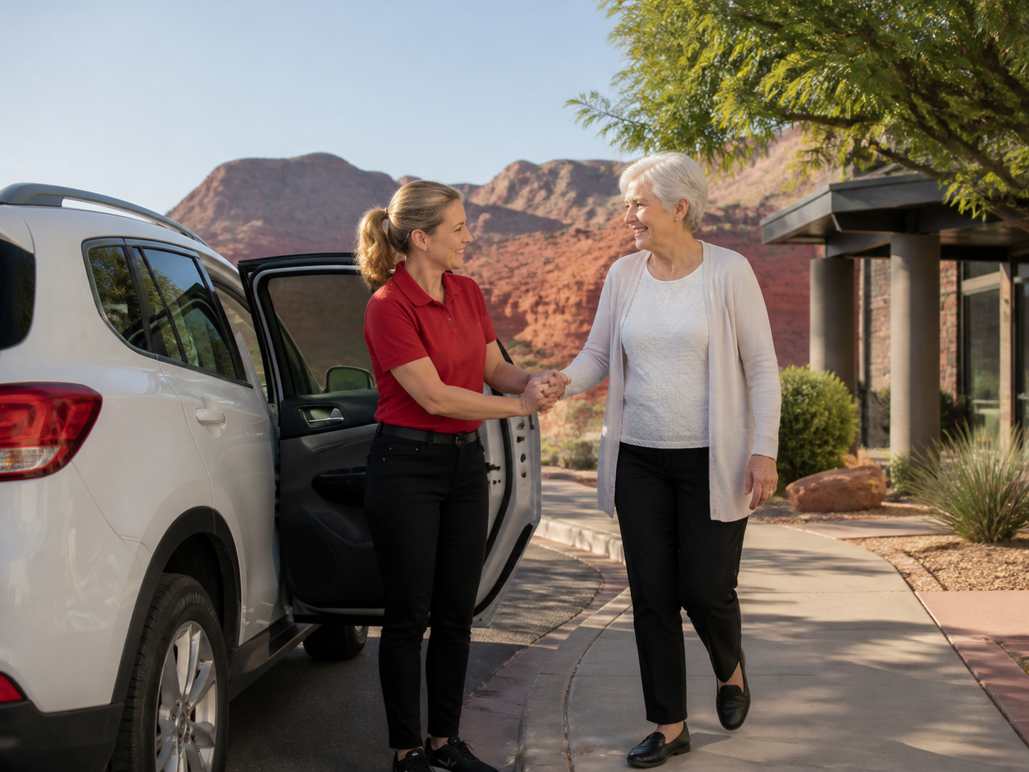 Senior receiving transportation assistance